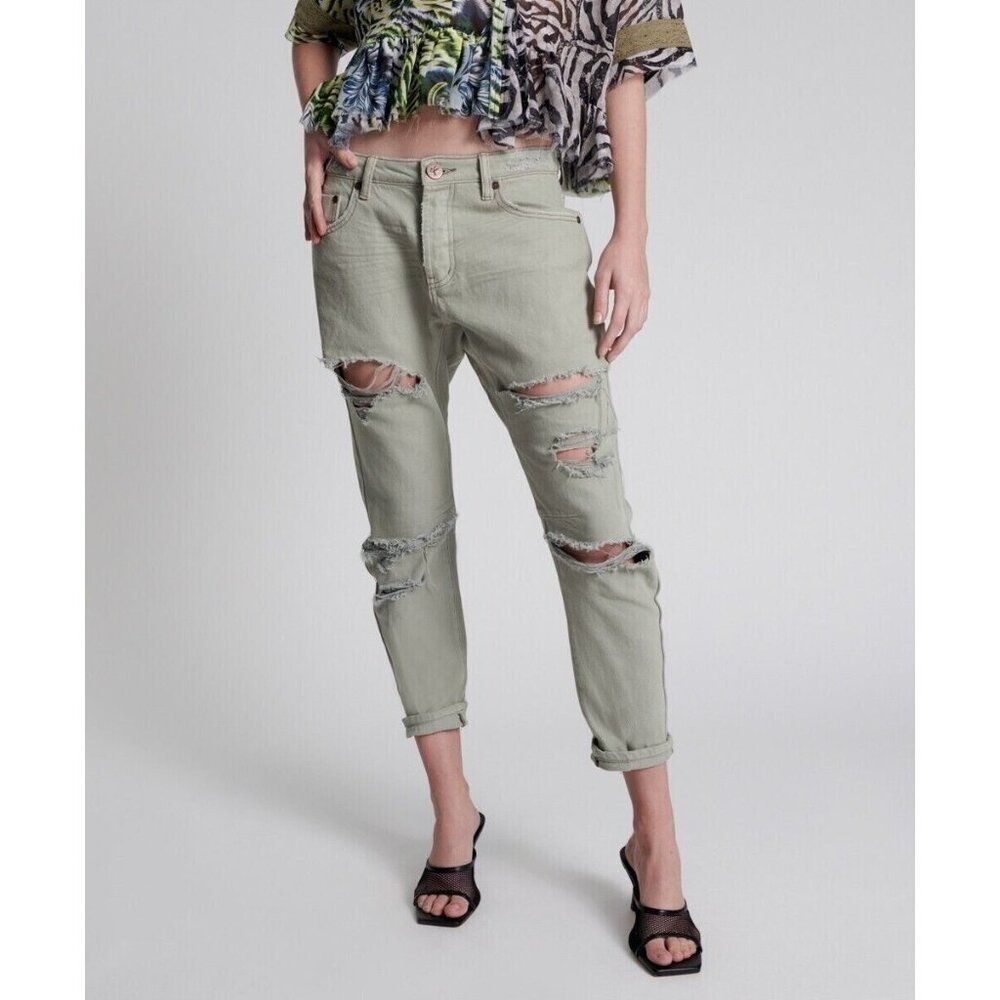 One Teaspoon Faded Khaki Messed Up‎ Saints Boyfriend Jeans Size 29 Green NEW